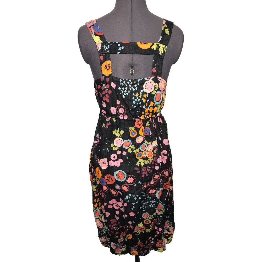 Y2K Rebe USA Floral Cotton Bubble Hem Dress Black Coral 33-28-48 S - Picture 3 of 10